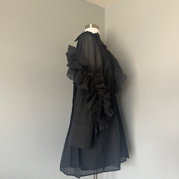 H&M STUDIO COLLECTION FLOUNCE RUFFLE WAVE  MINI COCKTAIL LITTLE BLACK DRESS - Picture 10 of 15